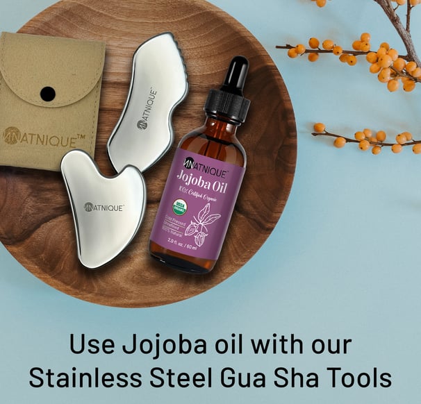 natnique jojoba oil for gua sha massage stainless steel gua sha tool rosehip oil USDA organic