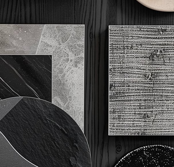mood board with tile and marble samples
