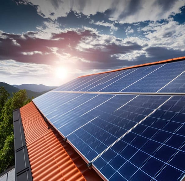 un ensemble de panneaux solaires sur un toit en tuile