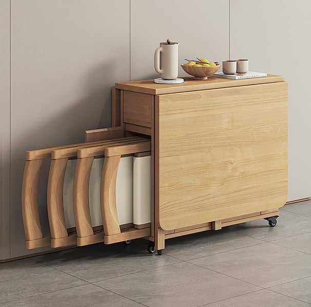 Smart furniture dining set with chairs on wheels