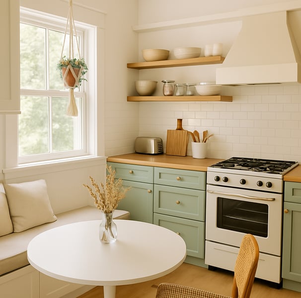 vintage ceramics iin boho kitchen