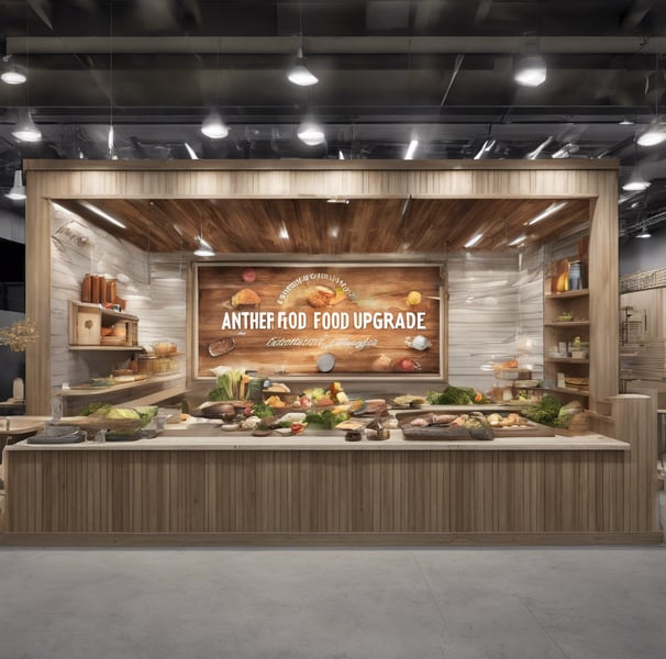 A gourmet dish is plated elegantly on a round ceramic plate. The dish consists of a golden-brown fried patty topped with white sauce, garnished with vibrant green leaves and crispy orange strips. A creamy, iced coffee drink is placed beside it on the wooden table.