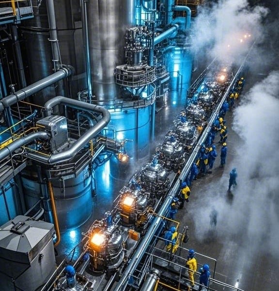 Steam is utilized in chemical production lines