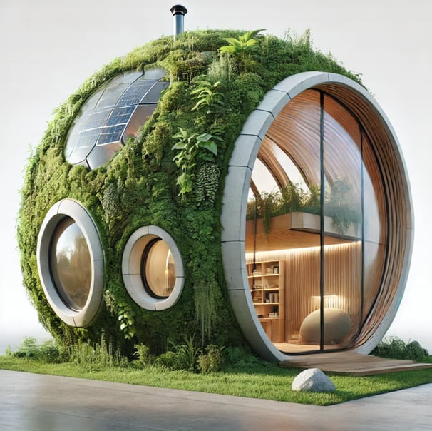 image de concept de tiny house futuriste : La tiny house biosphère
