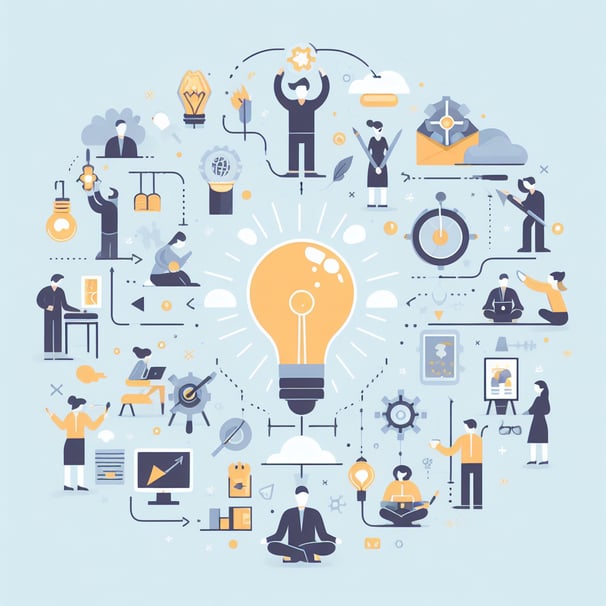 a person sitting on a chair with a light bulb in the middle of the picture