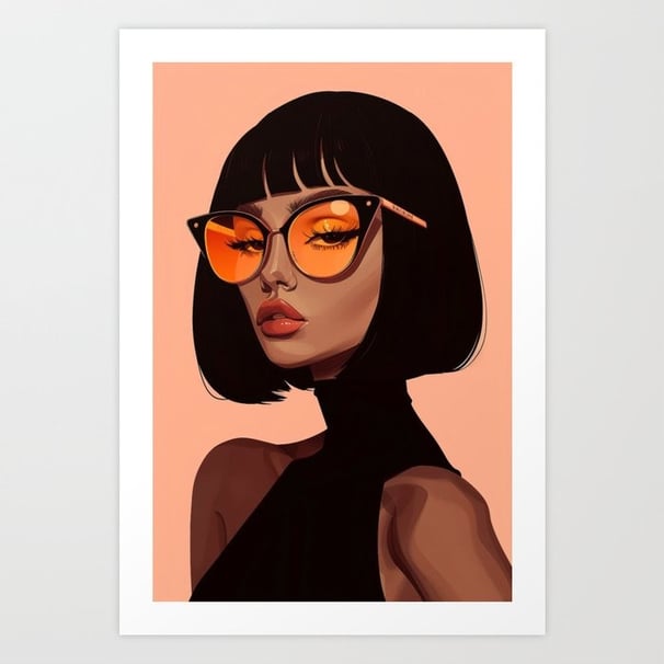 Classy Woman with Sunglasses and Bob Haircut Art Print BY Mash Mash