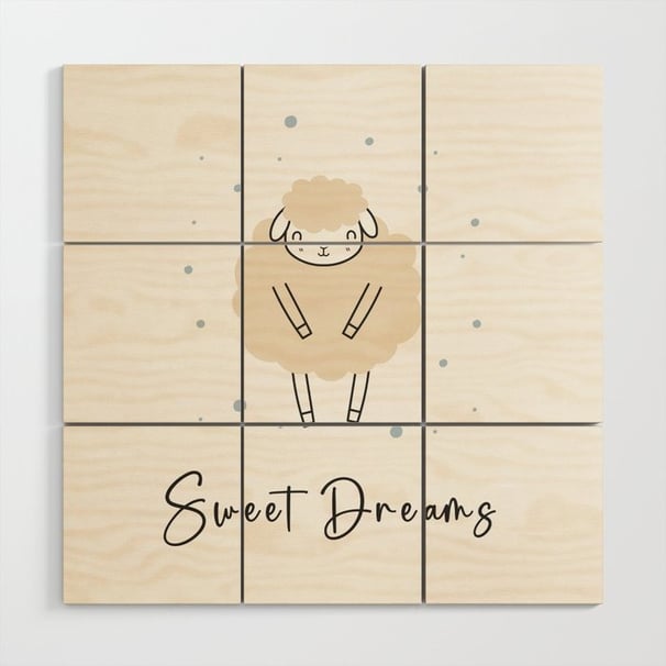 Cute Sheep "Sweet Dreams" Nursery Decor Wood Wall Art BY Mash Mash