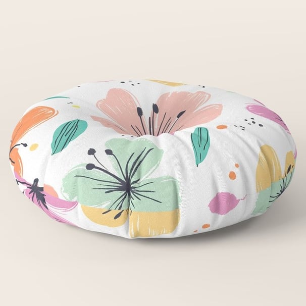 Playful Floral Fiesta Floor Pillow BY Fresh Wave Lab