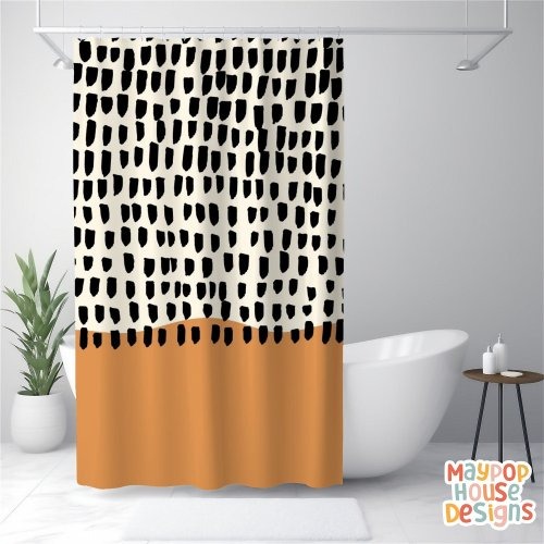 Retro Mid Century Modern Green Black Abstract Shower Curtain  |  by Maypop House