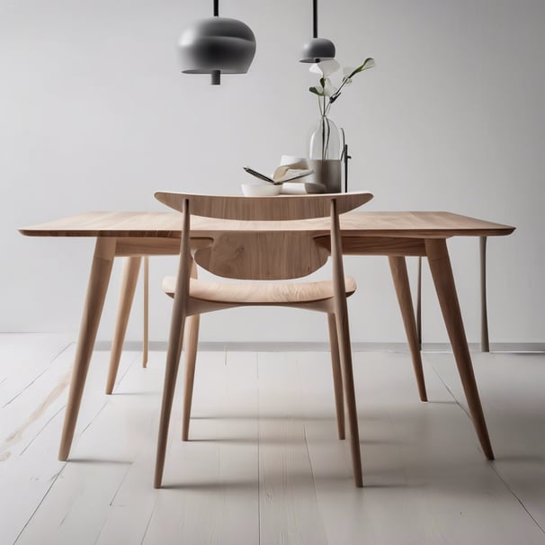 brown wooden 5-piece dining set inside white building