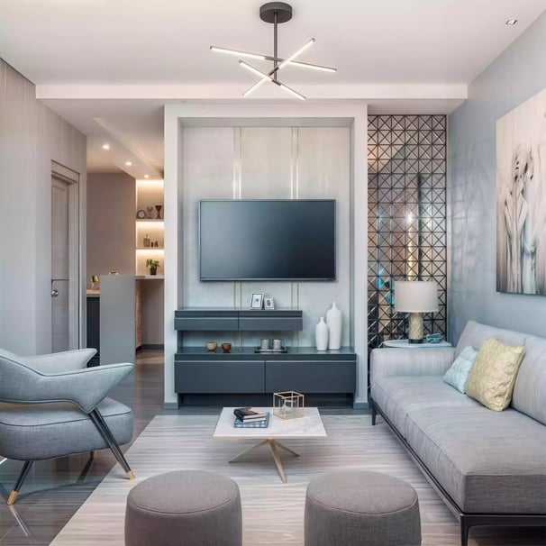 render de sala moderna y elegante en barranquilla