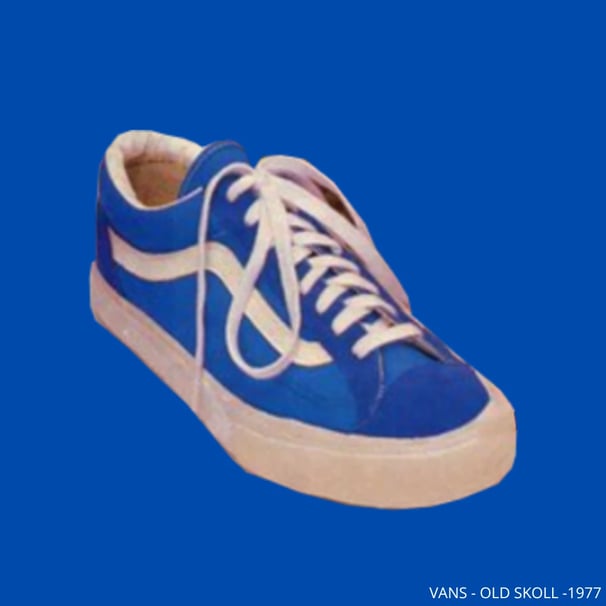 a pair of blue sneakers with white laces, Vans Old Skoll - 1977