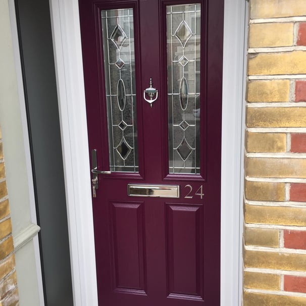 Purple coloured composite front door - a bespoke shade