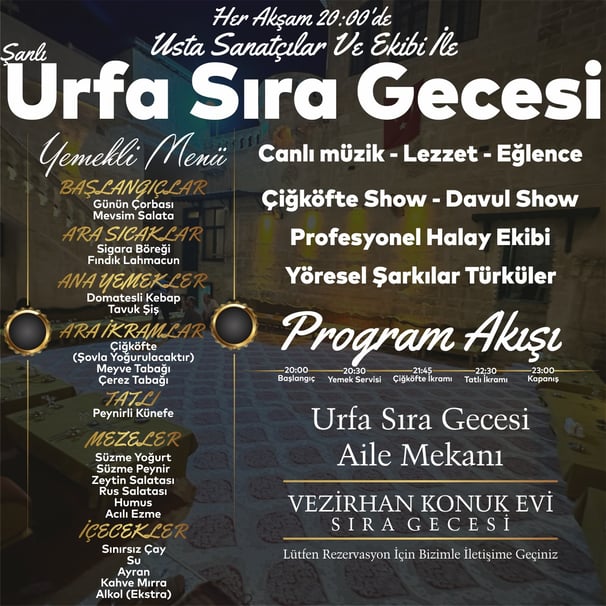 Urfa Sıra Gecesi Menü