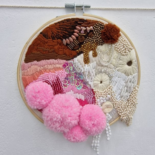 Embroidered biofilm, created by Ruby Tait 2022