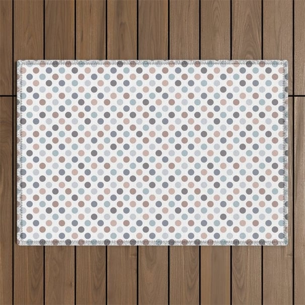 Brown, Dusty Blue & White Polka Dot Minimalist Pattern Outdoor Rug BY Mash Mash