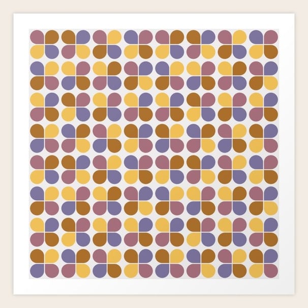 Retro Bloom Grid: Vibrant Floral Pattern Art Print BY Mash Mash