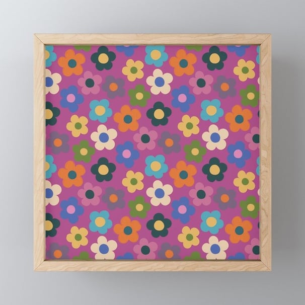 Bright Floral on Pink - Vibrant and Playful Mini Art Print BY Mash Mash