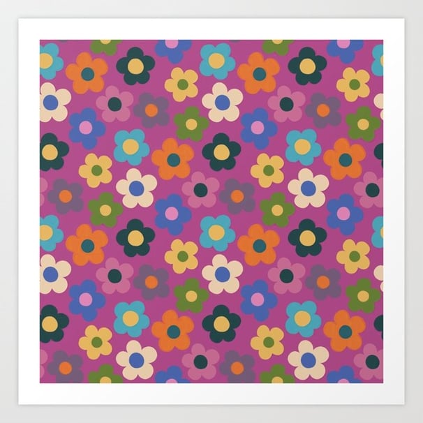 Bright Floral on Pink - Vibrant and Playful Art Print BY Mash Mash