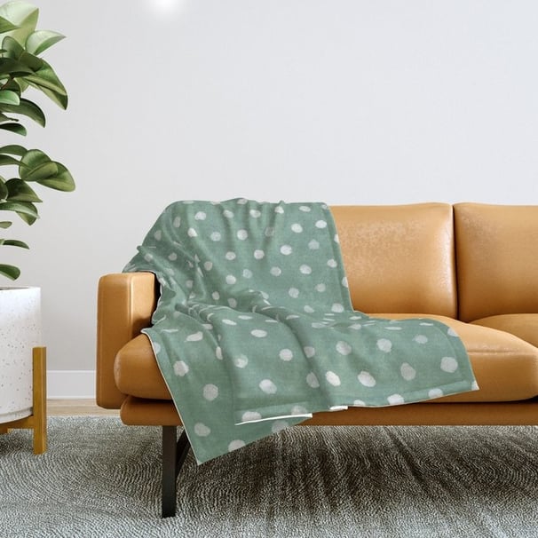 Verdant Meadow Hand-Painted Dots Throw Blanket BY Mash Mash
