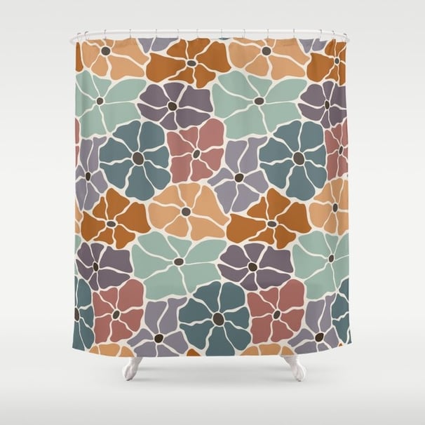Groovy Retro Floral Pattern Shower Curtain BY Mash Mash