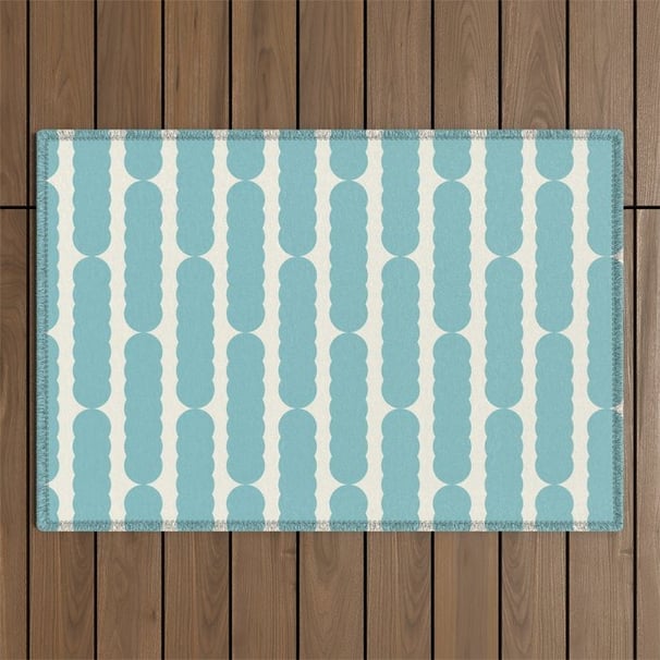 Scalloped Stripes: Aqua Minimalist Pattern Outdoor Rug BY Mash Mash