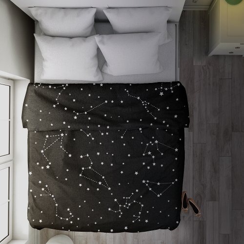 Astrology Black White Stars Night Constellation Duvet Cover |  by JessicaAmber