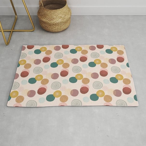 Simple Circled Boho Design in Muted Colors Rug BY Mash Mash