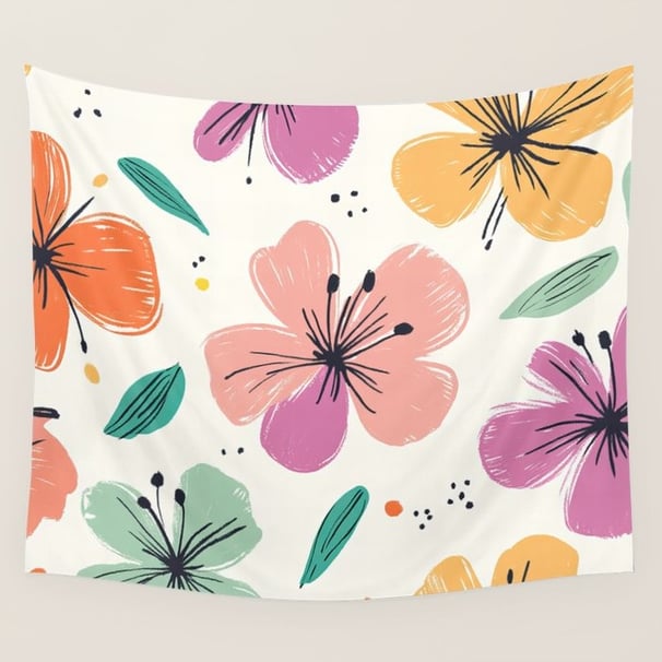 Playful Floral Fiesta Wall Tapestry BY Fresh Wave Lab