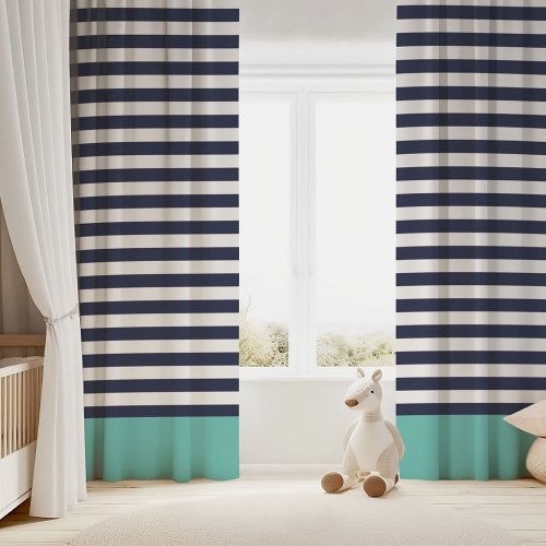 Navy Blue and Aqua Chic Stripes Blackout Curtains by SweetZoeShop
