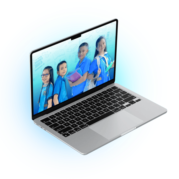 Laptop showing four students of Shelomith Learning Center, Inc.