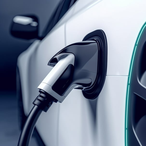 An electric car plugged in for home ev charging