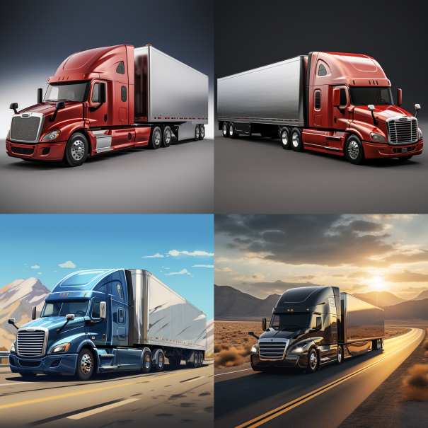 a series of four different pictures of trucks