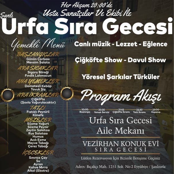 URFA SIRA GECESİ YEMEKLİ MENÜ