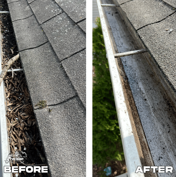 Gutter cleaning before and after