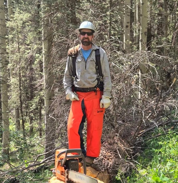 Scott working on removing a dangerous tree