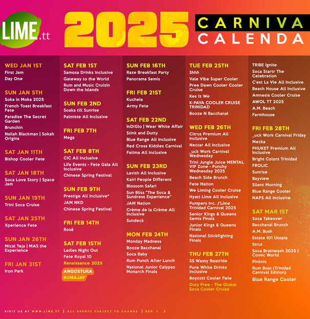 Trinidad Carnival 2025 Fete Calendar