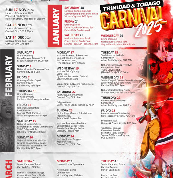 Trinidad Carnival 2025 Culture Calendar