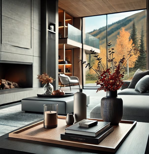 Coffee table accent photo for modern mountain home