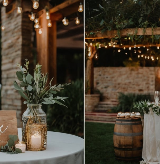 a wedding reception table with candles and candles