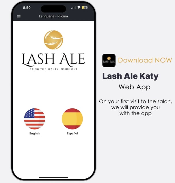 a phone screen with the Lash By Ale Katy App on it