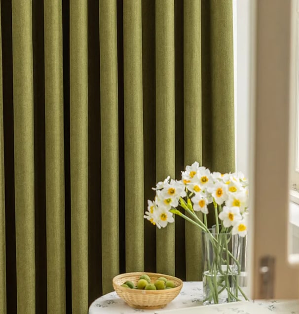 green neutral curtains, calming curtains, calming decor, greenery
