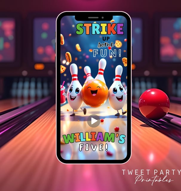 Bowling Birthday Video Invitation, Bowling Party, Bowling Pizza Video Invite