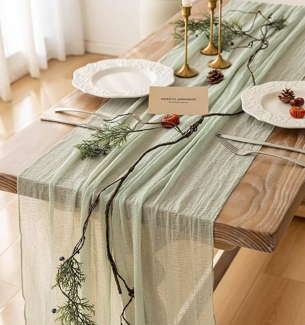 sheer sage green table runner