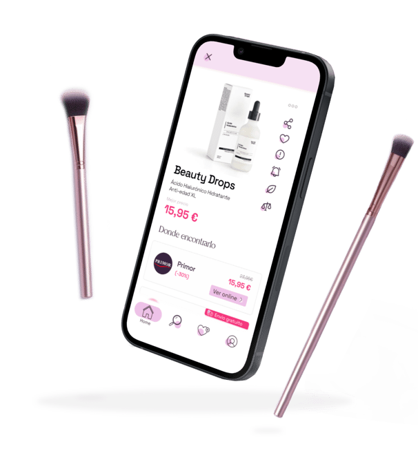 Imagen de un teléfono con la pantalla de detalle de productos de Kosmetik