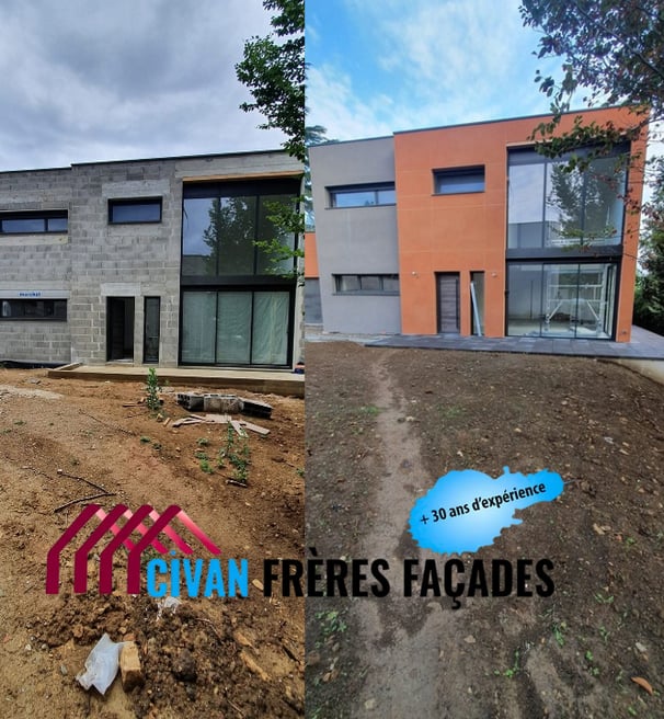Façade en agglo neuf avant enduit – Civan Frères Façades à Bourgoin-Jallieu