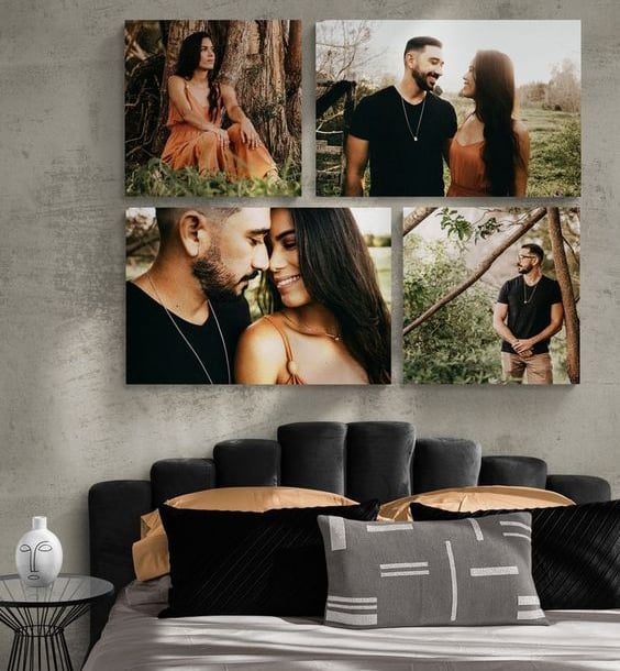 Tablou personalizat cu 4 poze în natură – cuplu în pădure imprimat pe pânză canvas