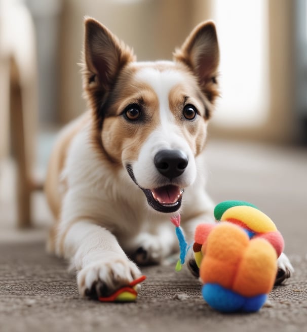 cachorro brincando com brinquedo