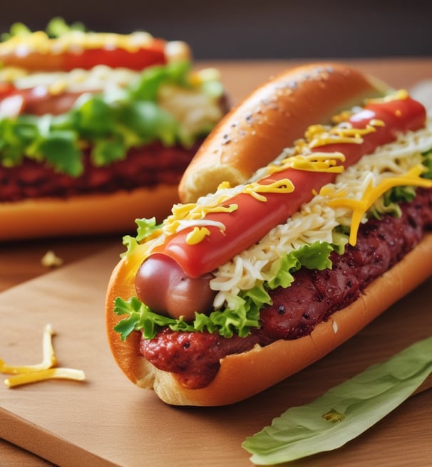 A gourmet sandwich made with thick slices of toasted bread covered with sesame seeds. Inside, there is a layer of grilled meat complemented by a melted cheese topping and a vibrant green sauce, possibly pesto or chimichurri.
