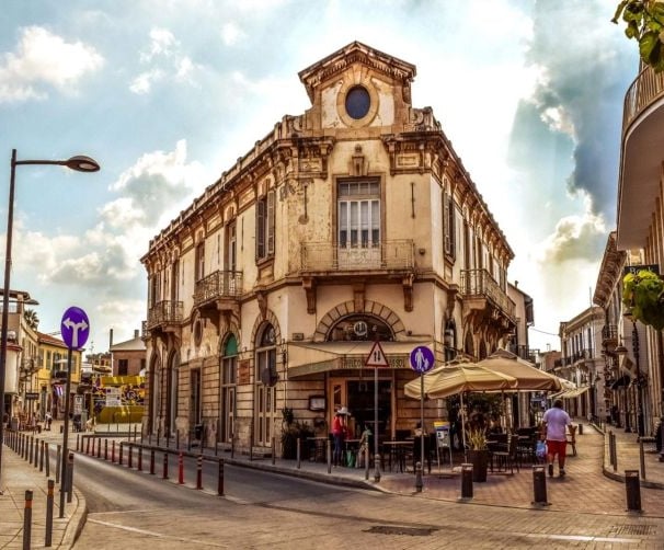 Street view of traditional buildings in Limassol Old Town